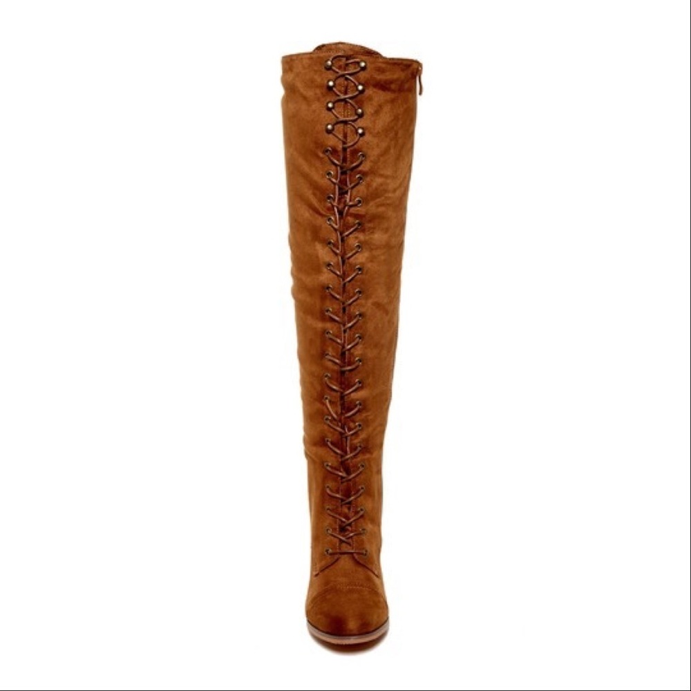 Chunky Heel Lace Up Over The Knee High Boots - Picture 4 of 4